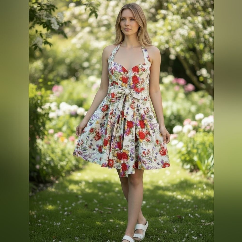 English Rose Miss Selfridge Floral Retro Sweetheart Tea Dress